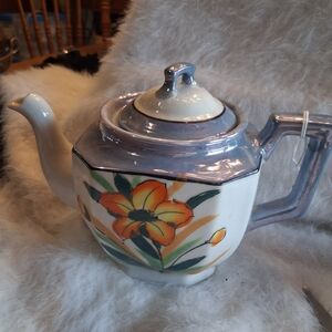 Decorative Floral Ceramic Teapot - Purple and Orange